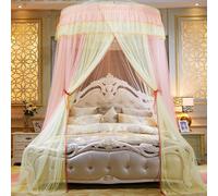 Ciel de lit monté au plafond Moustiquaire de lit double Installation gratuite Home Dome Toit de lit pliable avec crochets, Rose&Jaune