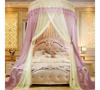 Ciel de lit monté au plafond Moustiquaire de lit double Installation gratuite Home Dome Toit de lit pliable avec crochets, Jaune&Violet
