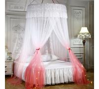 Ciel de lit monté au plafond Moustiquaire de lit double Moustiquaire Home Dome Toit de lit pliable avec crochets,Rose