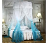 Ciel de lit monté au plafond Moustiquaire de lit double Moustiquaire Home Dome Toit de lit pliable avec crochets,Bleu