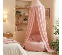 Ciel de lit pour Enfants avec Pompon à Suspendre pour Berceau, Coin, château, Tente de Jeu, Chambre d'enfant, décoration de Salle de Jeux (245 cm, Rose)