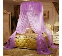 Ciel de lit Simple et Double, moustiquaire avec Guirlande Lumineuse, dôme en Dentelle Princesse, décoration de Chambre, Tente Universelle Anti-moustiques (Violet)