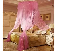 Ciel de lit Simple ou Double, moustiquaire avec Guirlande Lumineuse, dôme en Dentelle Princesse, décoration de Chambre, Tente Universelle Anti-moustiques (Rose)