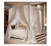 Ciel de lit Type de Sol Double Moustiquaire en Coton et Lin, Forte capacité portante du Support en Alliage d'aluminium à Grain de Bois, 150-200 cm (Couleur : A1, Taille : 150x200x210cm)