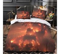 Ciel du Dragon de feu 3D Imprimé Drap de Couette 3 pièces Microfibre Respirant Style Art Fantastique Housse de Couette 2 taies inaltérable déco Chambre ado King（220x240cm）