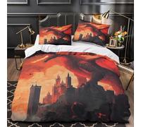 Ciel du Dragon de feu 3D Imprimé Drap de Couette Microfibre Anti-Tache Style Art Fantastique Housse de Couette 2 taies Lavable Machine déco Chambre Adulte Double（200x200cm）