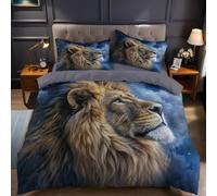 Ciel éToilé Bleu Housse de Couette 160 x 200 cm Animal Lion Microfibre Imprimée Parure de Lit 2 Personnes avec Fermeture Éclair et 2 Taies d'oreiller 65x65 cm