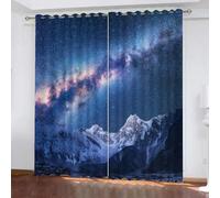 Ciel étoilé Brillant 3D Impression Rideau Montagne De Neige Froide Rideaux Occultants À Oeillets Anti Bruit Opaques 140x240cm Rideaux Lot de 2 pour Salon Chambre Décoration