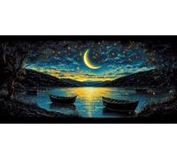 Ciel éToilé Diamond Painting Enfant, Lune Diamond Painting, Peinture Diamant Kit Complet, Full Drill Cristal Point De Croix Fabrication De MosaïQues Artisanat, Cadeaux DéCoratif Femme 100x50cm T-Z932
