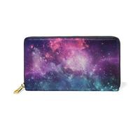 Ciel Étoilé Espace Lointain Portefeuille Zipper Long Bourse en Cuir Véritable avec Titulaire de la Carte de Crédit pour Téléphone Femmes Fille Hommes