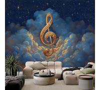 Ciel Étoilé Fantastique Papier Peint Intissé Notes De Musique 350 x 256 cm Papier Peint Photo Panoramique, Bleu Poster Mural Personnalisé pour Salon Cuisines Chambre Adulte Enfant Décor Murale