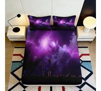 Ciel étoilé Galaxie Drap-Housse Microfibre Impression 3D Couverture de Matelas Nébuleuse Cosmique pour Chambre Adolescent Lavable 120x200x25cm