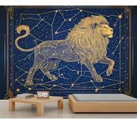 Ciel étoilé Golden Lion Murals Constellation Map Lion Zodiac Art Deco Papier peint Astrologie Symbole Vintage Chambre à coucher Salon Poster Mural 400 x 280 cm