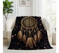 Ciel Étoilé Mandala Cercles Concentriques Couverture Douce Flanelle Polaire | Bohème Attrape-Rêves Doré Couverture Lit Chaud en Hiver Couvertures Convient 180 x 220 cm Adultes et Enfants