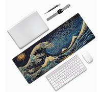 Ciel Étoilé Tapis de Souris Gaming 900x300x3mm, Grand Tapis de Souris Gamer Bureau Lune Bords Surpiqués Précision Vitesse Base Caoutchouc Imperméable Antidérapante pour Bureau, Études,Gaming 0E-885