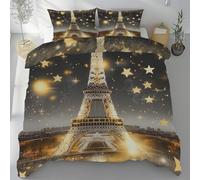 Ciel Étoilé Tour Eiffel Housse de Couette 140x200 cm, Paysage Urbain Paris Romantique Parure de Lit 1 Personne Literie Microfibre Linge de Lit avec Fermeture Éclair et 1 Taies D'oreiller 65x65 cm