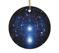 Ciel étoilé : une décoration ronde en céramique avec une ficelle dorée, parfaite pour les décorations de fête de vacances ou les réunions de famille.