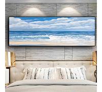 Ciel Naturel Océan Mer Plage Paysage Surdimensionné Panorama Peinture Sur Toile Abstraite Affiches Encadrées Et Gravures Art Mural 60x180cm (24x71in) Avec Cadre
