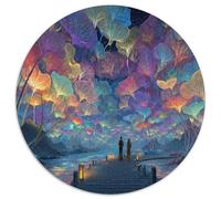 Ciel Nocturne Coloré Puzzle 1000 Pièces Rond Papier pour Adultes Vue de Lac Rêveur