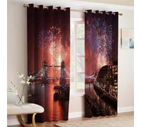 Ciel Nocturne De La Ville Rideaux Occultants Thermiques Feu d'artifice du London Bridge Lot de 2 Œillets, Opaque Imprimé 3D, Isolation Phonique, Idéal Chambre, Salon ou Véranda 140L X 175H cm