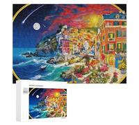 Ciel Nocturne et Fleurs Puzzles 300 pièces Ville balnéaire Puzzle en Bois DIY,Jeu d'intelligence de Puzzle pour Adulte Cadeau Unique Cadeaux pour Amis