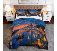 Ciel Nocturne Lanterne Château Bateau Couette 4 Saisons sans Housse 200 x 200 cm - Édredon Réversible Fantaisie Lavable en Machine Ultra Douce, Ensemble de Literie avec 2 Taies d'oreiller 65 x 65 cm