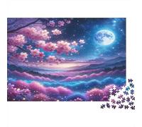 Ciel Nocturne Sakura Puzzle 1000 Pièces Papier pour Adultes Vue Nocturne Jeu de Puzzle 1000 Pièces Relaxation Décor Cadeau 70x50cm/1000pcs