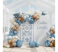 Cielito Lindo Kit d'arche de ballons bleu poussiéreux avec imprimé floral mexicain, décorations de fête prénatale pour garçons, ballons bleus et blancs, guirlande de fête prénuptiale