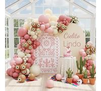 Cielito Lindo Lot de 146 décorations pour fête prénatale fille - Kit d'arche de ballons roses avec imprimé floral mexicain - Ballons rose poudré et blanc ivoire - Guirlande de fête prénuptiale