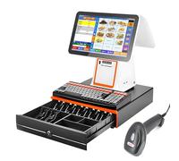 CIELOBLOEN 15.6" Caisse enregistreuse Intelligente, Caisse enregistreuse Tout-en-Un, Moniteur de Caisse à écran Tactile LCD, Terminal de Point de Vente avec Scanner Portable White-DualScreen
