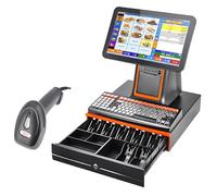 CIELOBLOEN 15.6" Caisse enregistreuse Intelligente, Caisse enregistreuse Tout-en-Un, Moniteur de Caisse à écran Tactile LCD, Terminal de Point de Vente avec Scanner Portable Black-SingleScreen