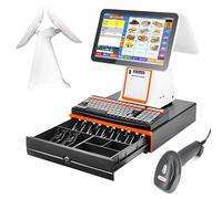 CIELOBLOEN Caisse enregistreuse Double écran 15,6", Terminal de Point de Vente Tout-en-Un, imprimante de reçus intégrée, tiroir-Caisse, systèmes Windows i5/8G/128G White-DualScreen
