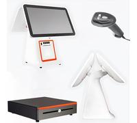 CIELOBLOEN Caisse enregistreuse et imprimante combinées, Caisse enregistreuse pour commerces de détail, Double écran 15,6", Comprenant Une Caisse enregistreuse Tactile White-DualScreen