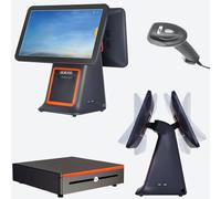 CIELOBLOEN Caisse enregistreuse et imprimante combinées, Caisse enregistreuse pour commerces de détail, Double écran 15,6", Comprenant Une Caisse enregistreuse Tactile Black-DualScreen