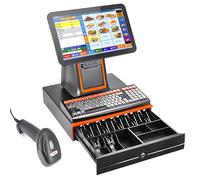 CIELOBLOEN Caisse enregistreuse Intelligente avec imprimante Thermique, écran Tactile 15,6 Pouces,Clavier de 101 Touches,Terminal Point Vente Scanner Portable,Tiroir-Caisse Black-SingleScreen