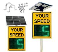 CIELOBLOEN Panneau Radar Solaire de Vitesse, Panneau Radar numérique 60 x 75 cm, Affichage LED à énergie Solaire, Limite réglable, Clignotant en Cas de survitesse Yellow