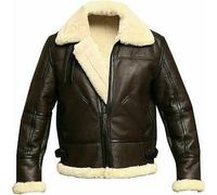 CielodeModa RAF Veste d'aviateur en cuir véritable marron avec fourrure d'agneau et col en fourrure de mouton, Brown, Medium