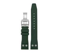 CIEMJSYNF Nature Soft Fluororubber FKM Rubber Watchband Compatible With IWC Strap Big Pilot Portofino TOP Watchbands With Rivet(Green-silver,21mm)
