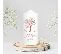 Cierge de baptême fille garçon arbre avec fleurs Cadeau de baptême fille et parraine