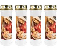 Cierge funéraire - Lot de 4 - Blanc 100h ( couvercle doré ) - Marie à l'enfant