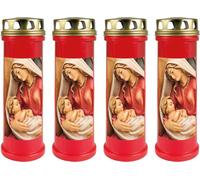 Cierge funéraire - Lot de 4 - Rouge 100h ( Couvercle doré ) - Marie à l'enfant