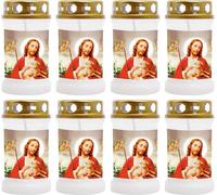 Cierge funéraire - Lot de 8 - Blanc 40h ( couvercle doré ) - Jésus avec l'agneau