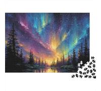 Cieux de l’Aurore Puzzle 1000 pièces, forêt de pins, décoration Murale encadrable, décoration intérieure, Carton Premium épais, Famille, Cadeau d’Anniversaire, 52x38cm