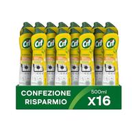 Cif Crème, nettoyant pour surfaces dures, format 16 pièces de 500 ml, idéal sur graisse entartrée, résidus de nourriture brûlée et taches de calcaire, avec particules nettoyantes 100% naturelles,