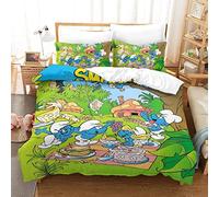 CIFEAR Smurfs Parure De Lit Adulte 3D Housse De Couette avec Fermeture Éclair, Housse De Couette Et Taie Taies d'oreiller Microfibre King（220x240cm）