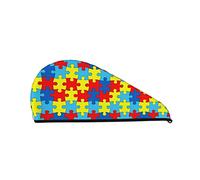 Cifeprak Couleur Puzzle Motif de trouble autistique Serviette de cheveux, serviette de séchage des cheveux avec bouton, serviette de cheveux en velours corail, chapeau turban pour cheveux secs, bonn