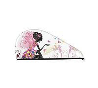 Cifeprak Fleur Fée Fille Aile Elfes Papillons Motif Serviette De Cheveux Wrap, Serviette De Séchage Des Cheveux Avec Bouton, Serviette De Cheveux De Velours Corail, Chapeau De Turban De Cheveux Secs