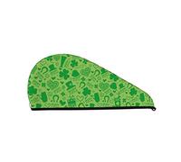 Cifeprak Green St. Patrick's Day Hair Towel Wrap, Serviette de séchage des cheveux avec bouton, Serviette de cheveux en velours corail, Chapeau turban pour cheveux secs, Bonnet de bain douche