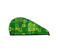 Cifeprak Green St. Patrick's Day Hair Towel Wrap, Serviette de séchage des cheveux avec bouton, Serviette de cheveux en velours corail, Chapeau turban pour cheveux secs, Bonnet de bain douche