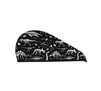 Cifeprak Serviette de cheveux en forme de squelette de dinosaure noir et blanc, serviette de séchage des cheveux avec bouton, serviette de cheveux en velours corail, chapeau turban pour cheveux secs